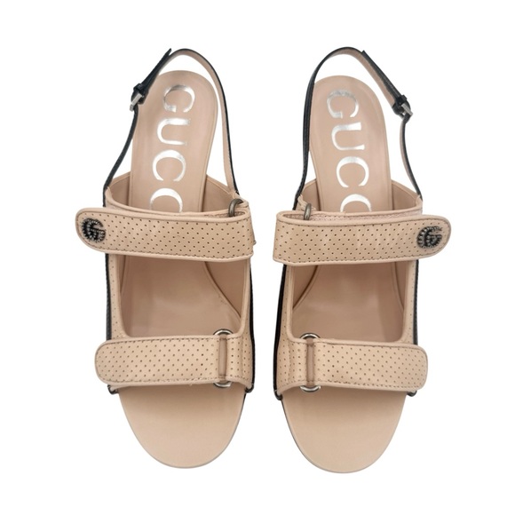 Gucci New in Box GG Skin Rose Perforated Leather Heels - Picture 1 of 16